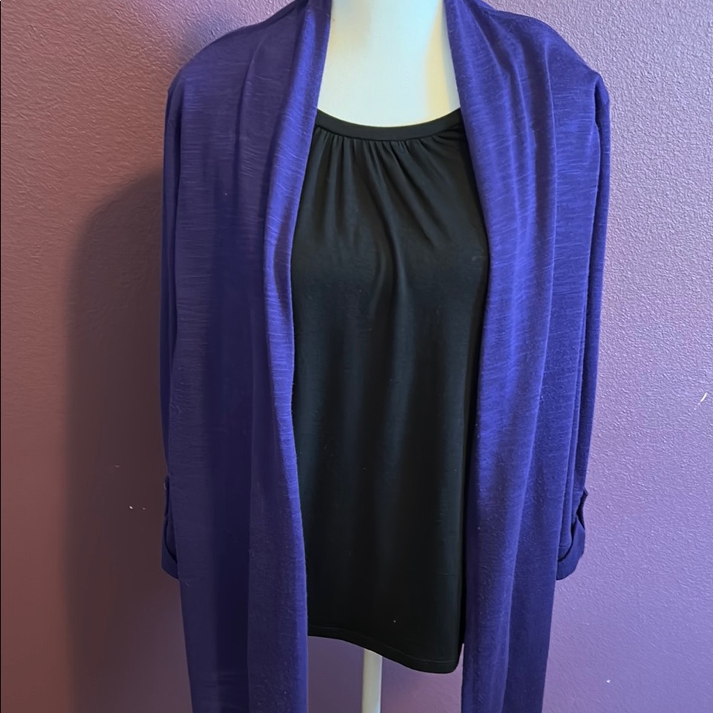 Kim Rogers Purple Cardigan Sweater Open Front